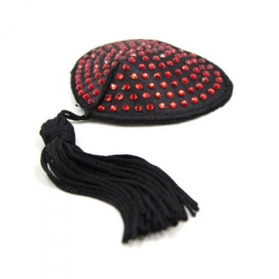 Nasutniki Heart Shine Nipples Tassels – czarne z czerwonymi kryształkami - 1 2