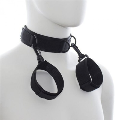 Zestaw bondage Easy Cuffs z obrożą i kajdankami – czarny - 1 2