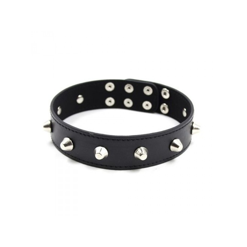 Ekoskórzana obroża z ćwiekami i kolcami Collare Spikes – czarna, regulowana - 2