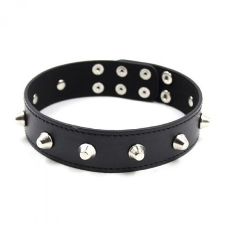 Ekoskórzana obroża z ćwiekami i kolcami Collare Spikes – czarna, regulowana - 2