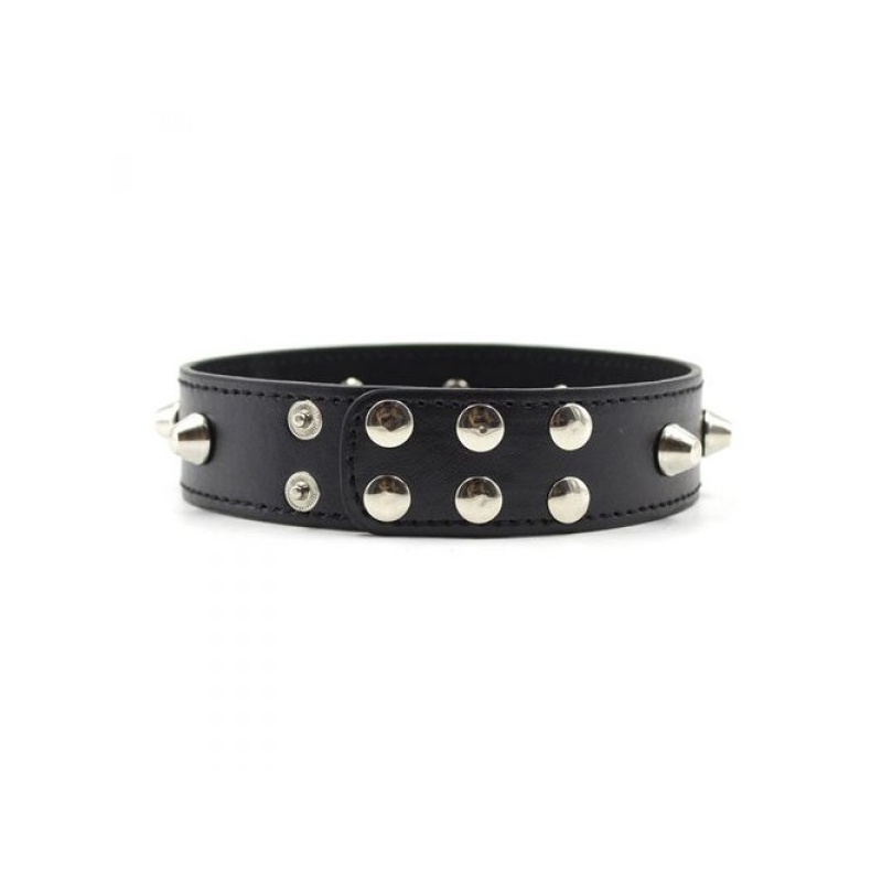 Ekoskórzana obroża z ćwiekami i kolcami Collare Spikes – czarna, regulowana - 3