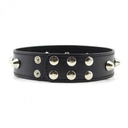 Ekoskórzana obroża z ćwiekami i kolcami Collare Spikes – czarna, regulowana - 3
