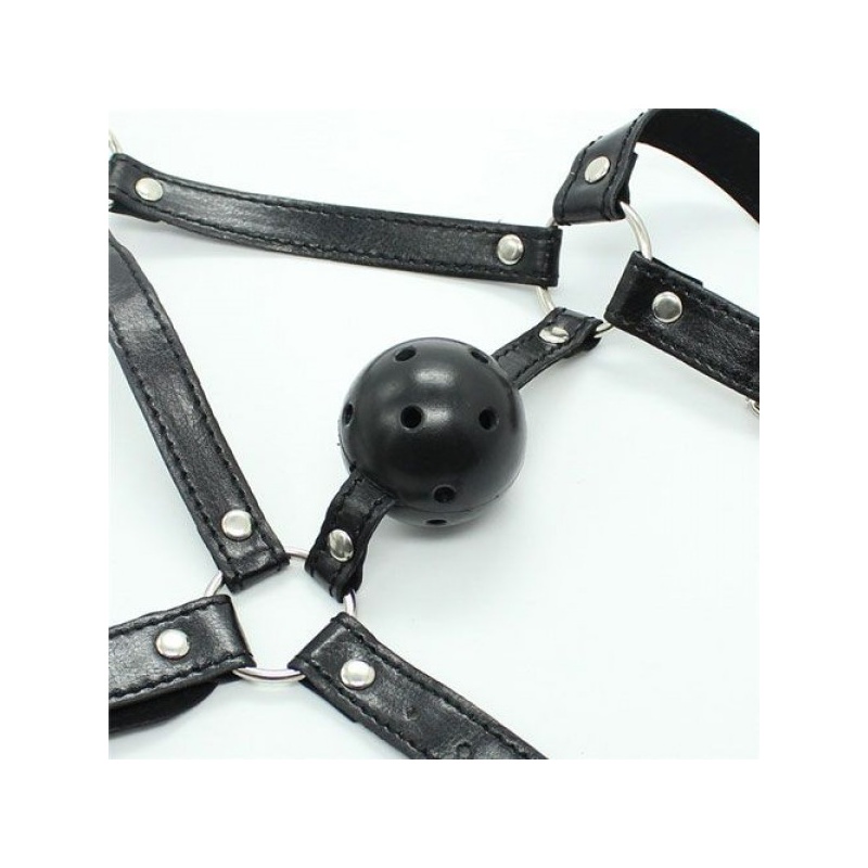 Uprząż na głowę z kneblem kulkowym 4 cm – regulowana, czarna - 3