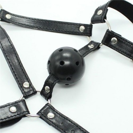 Uprząż na głowę z kneblem kulkowym 4 cm – regulowana, czarna - 3