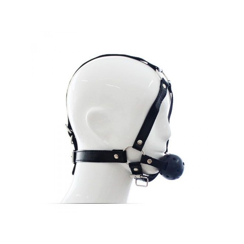 Uprząż na głowę z kneblem kulkowym 4 cm – regulowana, czarna - 4