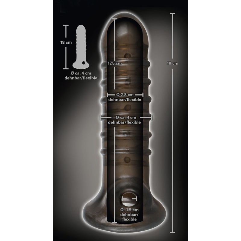 Nakładka na penisa Dick & Ball Sleeve 18 cm z otworem na jądra i teksturą rowków - 6