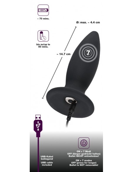 Korek analny wibrujący Bv Rechargeable Plug Large - Kulki i korki analne wibrujące - 5