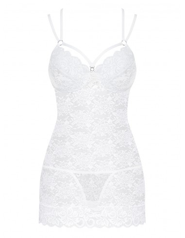 Bielizna Nocna 860-Che-2 Koszulka I Stringi Biała  S/M - Koszule nocne - 3