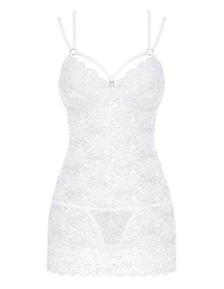 Bielizna Nocna 860-Che-2 Koszulka I Stringi Biała  S/M - Koszule nocne - 3