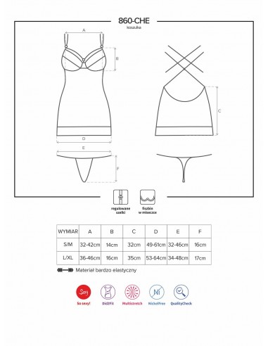 Bielizna Nocna 860-Che-2 Koszulka I Stringi Biała  S/M - Koszule nocne - 5