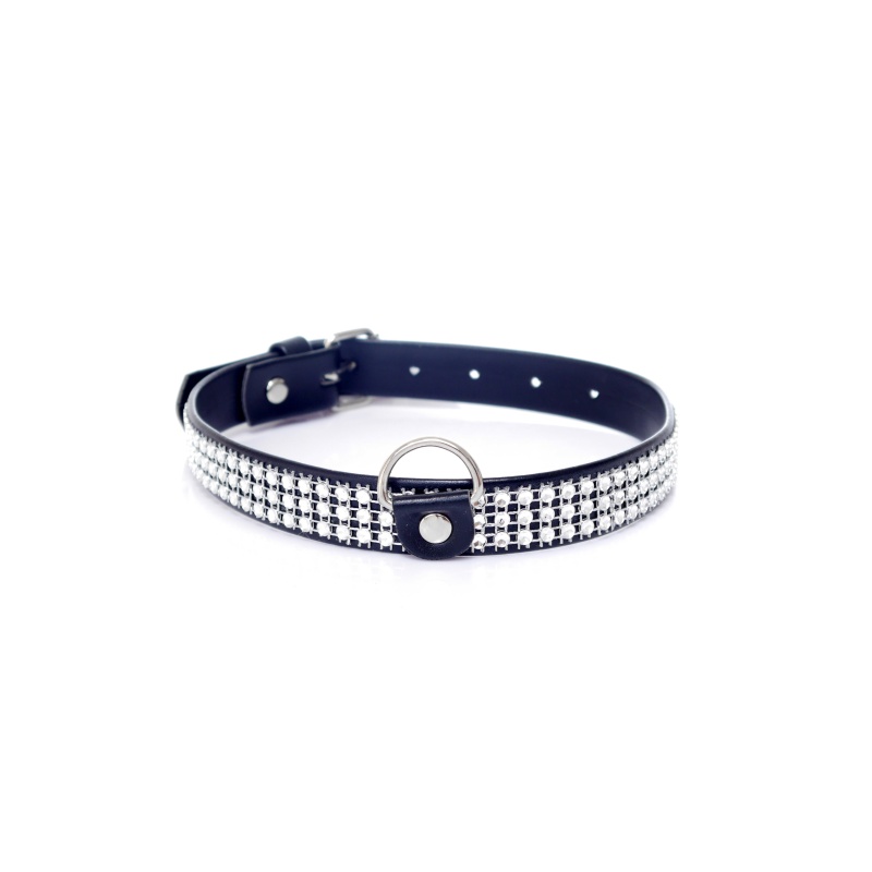 Obroża BDSM Collar With Crystals 2 Cm Silver - 1