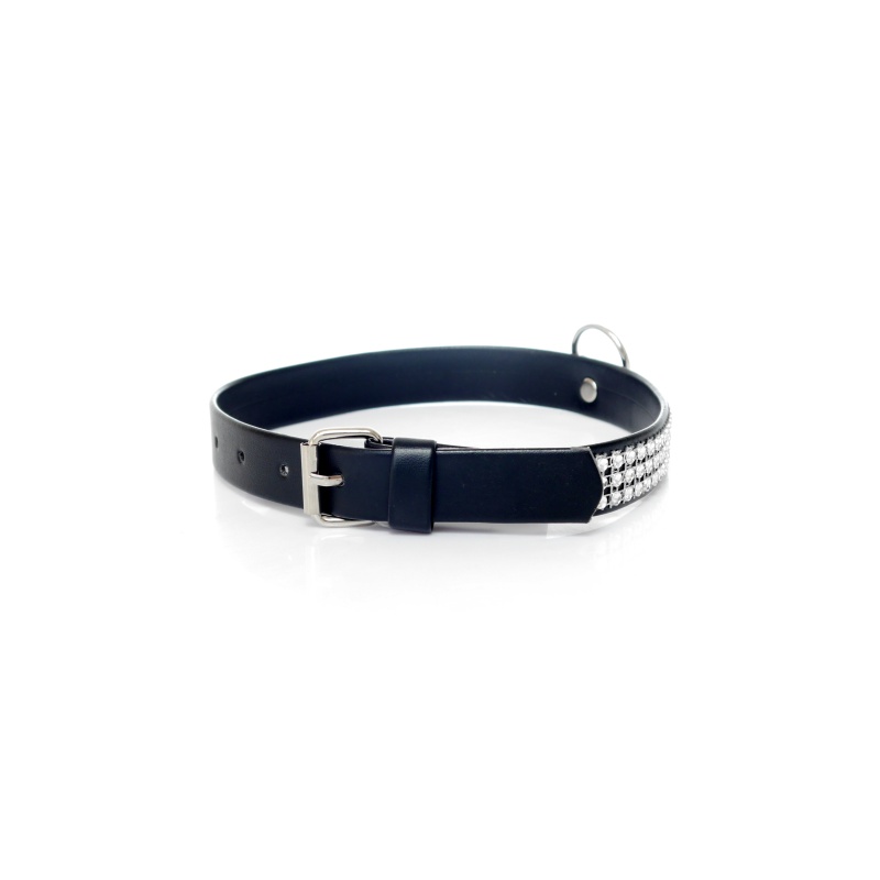 Obroża BDSM Collar With Crystals 2 Cm Silver - 4