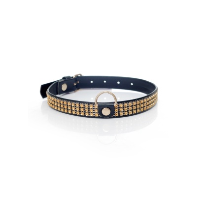 Obroża BDSM Collar With Crystals 2 Cm Gold - 1