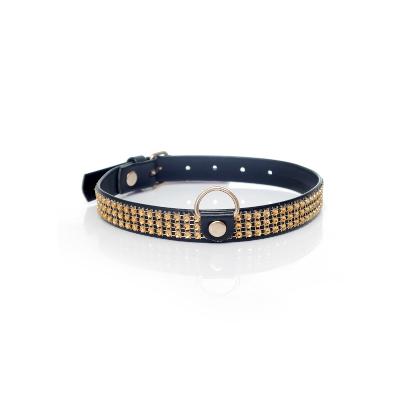 Obroża BDSM Collar With Crystals 2 Cm Gold - 1