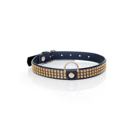 Obroża BDSM Collar With Crystals 2 Cm Gold - 1