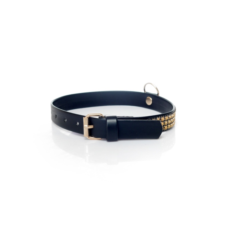 Obroża BDSM Collar With Crystals 2 Cm Gold - 4