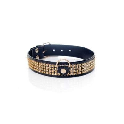 Obroża BDSM Collar With Crystals 3 Cm Gold - 1