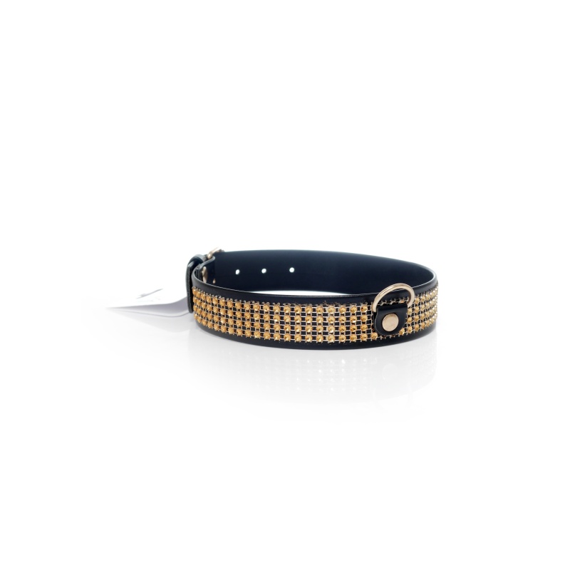 Obroża BDSM Collar With Crystals 3 Cm Gold - 4