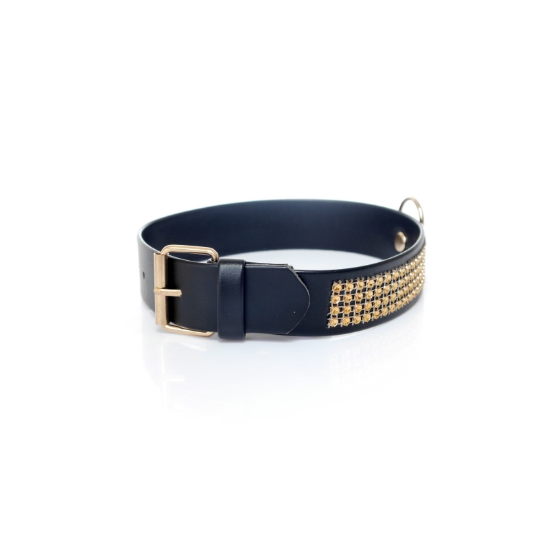 Obroża BDSM Collar With Crystals 3 Cm Gold - 5