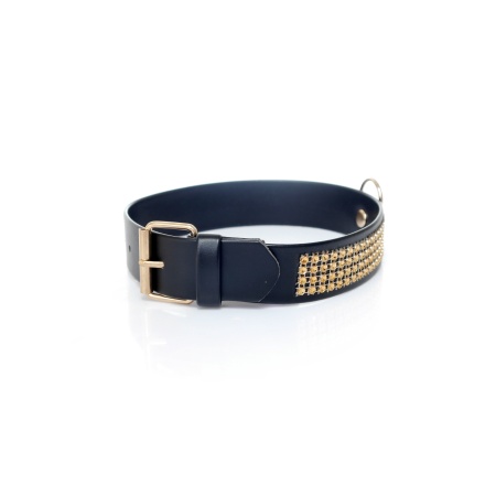 Obroża BDSM Collar With Crystals 3 Cm Gold - 5