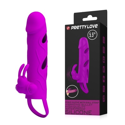 Nakładka na penisa Penis Sleeve with Ball Strap - wibrujący stymulator łechtaczki, 14 cm - 1