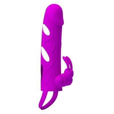 Nakładka na penisa Penis Sleeve with Ball Strap - wibrujący stymulator łechtaczki, 14 cm - 1 2