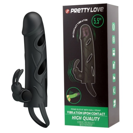 Wibrująca nakładka na penisa Penis Sleeve With Ball Strap 14 cm - 1
