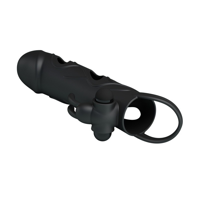 Wibrująca nakładka na penisa Penis Sleeve With Ball Strap 14 cm - 5