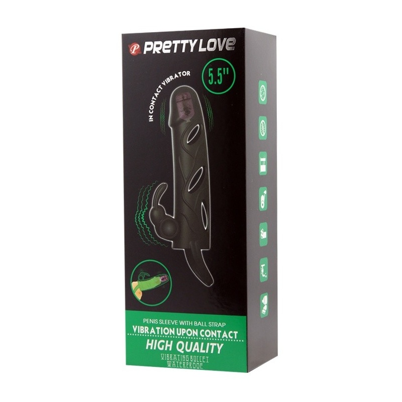 Wibrująca nakładka na penisa Penis Sleeve With Ball Strap 14 cm - 10