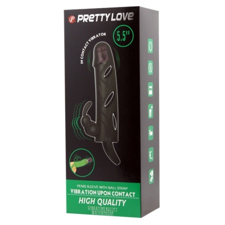 Wibrująca nakładka na penisa Penis Sleeve With Ball Strap 14 cm - 10