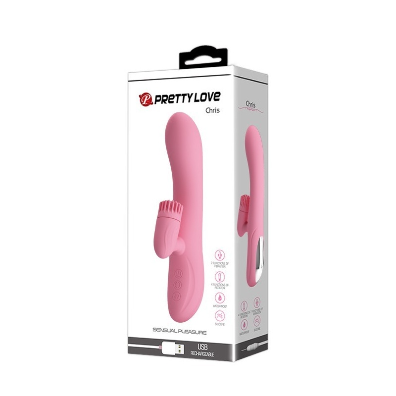 Wibrator ze stymulatorem łechtaczki Chris - 7 trybów wibracji, 4 tryby rotacji, 20,5 cm - 2