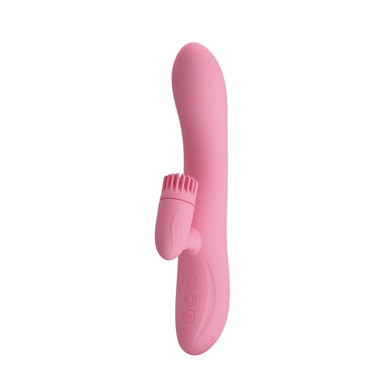 Wibrator ze stymulatorem łechtaczki Chris - 7 trybów wibracji, 4 tryby rotacji, 20,5 cm - 1