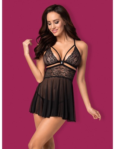 838-Bab-1 Babydoll I Stringi Czarna - Babydoll - 3