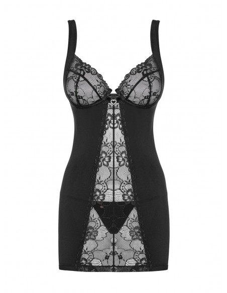 Bielizna Nocna Heartina Koszulka I Stringi Czarna  S/M - Koszule nocne - 5