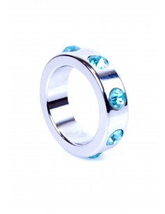 Metalowy Pierścień na Penisa z Niebieskimi Diamentami rozm. M - Pierścienie erekcyjne niewibrujące - 1