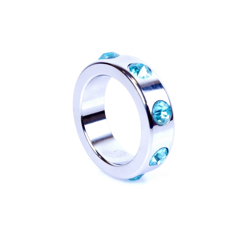 Pierścień erekcyjny Metal Cock Ring Medium z jasnoniebieskimi kamieniami - stal nierdzewna, średnica wewnętrzna 4 cm - 1