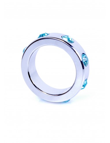 Metalowy Pierścień na Penisa z Niebieskimi Diamentami rozm. M - Pierścienie erekcyjne niewibrujące - 3