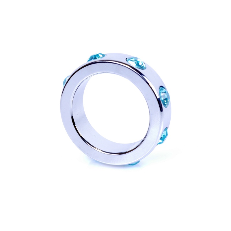 Pierścień erekcyjny Metal Cock Ring Medium z jasnoniebieskimi kamieniami - stal nierdzewna, średnica wewnętrzna 4 cm - 3