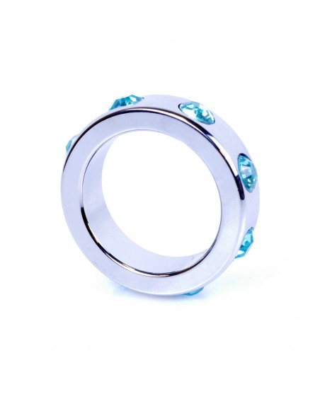 Metalowy Pierścień na Penisa z Niebieskimi Diamentami rozm. M - Pierścienie erekcyjne niewibrujące - 3