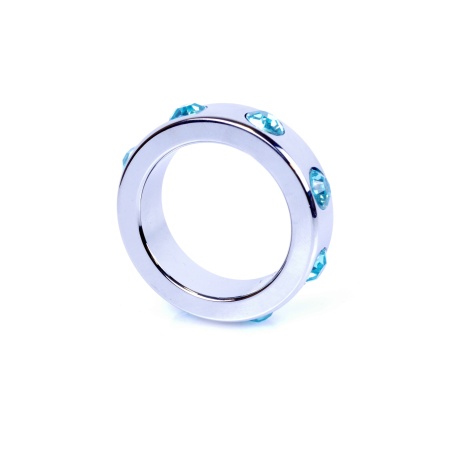 Pierścień erekcyjny Metal Cock Ring Medium z jasnoniebieskimi kamieniami - stal nierdzewna, średnica wewnętrzna 4 cm - 3
