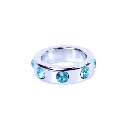 Pierścień erekcyjny Metal Cock Ring Medium z jasnoniebieskimi kamieniami - stal nierdzewna, średnica wewnętrzna 4 cm - 2