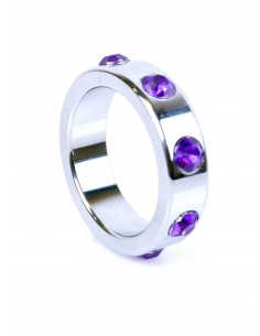 Metalowy Pierścień na Penisa z Fioletowymi Diamentami rozm. L - Pierścienie erekcyjne niewibrujące - 1