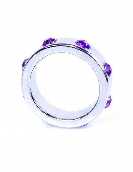 Metalowy Pierścień na Penisa z Fioletowymi Diamentami rozm. L - Pierścienie erekcyjne niewibrujące - 3