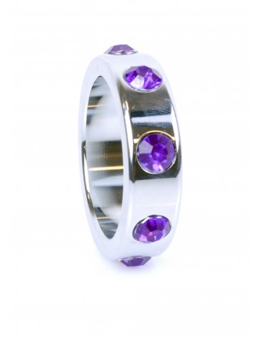 Metalowy Pierścień na Penisa z Fioletowymi Diamentami rozm. L - Pierścienie erekcyjne niewibrujące - 4