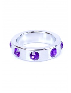 Metalowy Pierścień na Penisa z Fioletowymi Diamentami rozm. L - Pierścienie erekcyjne niewibrujące - 1 2
