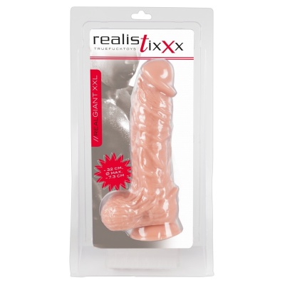 Realistyczne dildo Giant XXL 32 cm z szerokim wałem i przyssawką - 1 2