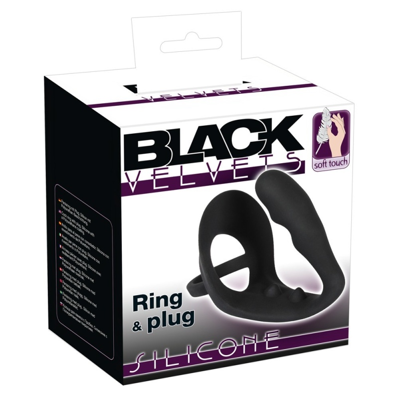 Pierścień erekcyjny z zatyczką analną Ring & Plug i mostkiem na krocze, wtyczka 9 cm, pierścień 4,3 cm - 2
