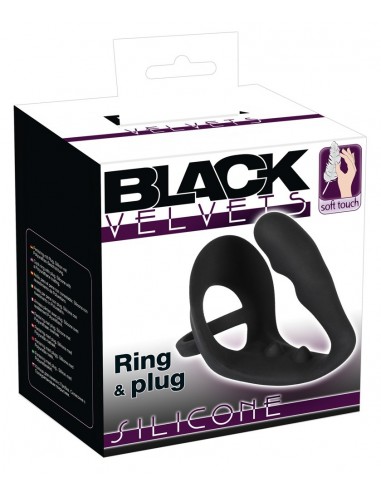 Plug analny z pierścieniem na penisa Czarny - Pozostałe gadżety analne - 2