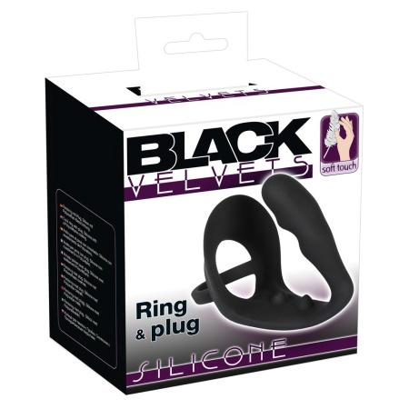Pierścień erekcyjny z zatyczką analną Ring & Plug i mostkiem na krocze, wtyczka 9 cm, pierścień 4,3 cm - 2