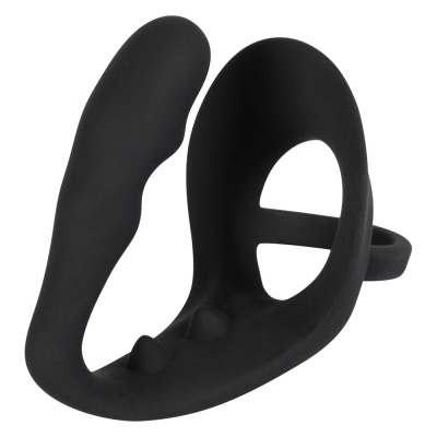 Pierścień erekcyjny z zatyczką analną Ring & Plug i mostkiem na krocze, wtyczka 9 cm, pierścień 4,3 cm - 1